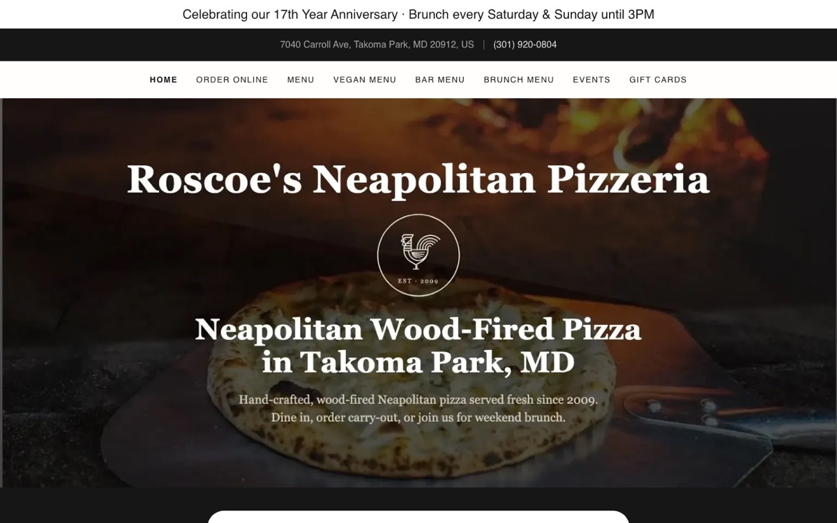 The Roscoe's Neapolitan Pizzeria website — rebuilt and optimized for Google by Caviam Growth